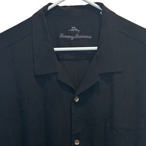 Tommy Bahama Black on Black print Silk Short Sleeve Camp Shirt Men's XL Hawaiian